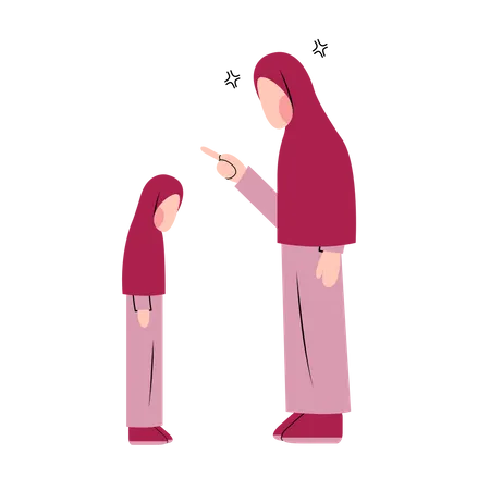 Muslim mother scolding daughter Illustration