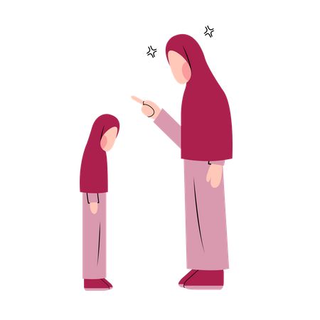 Muslim mother scolding daughter  Illustration