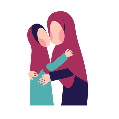 Muslim Mother With Daughter  Illustration