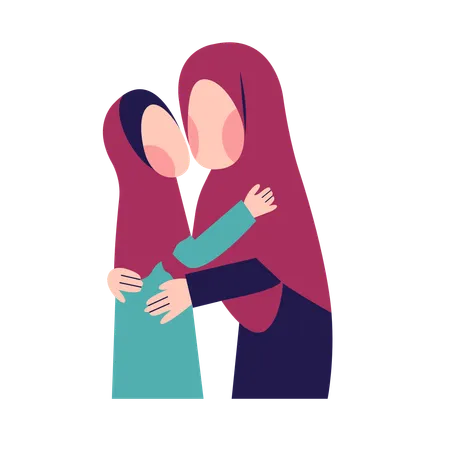 Muslim Mother With Daughter  Illustration