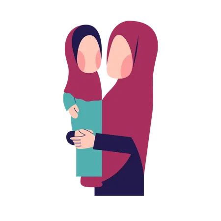 Muslim Mother With Muslim Daughter  Illustration