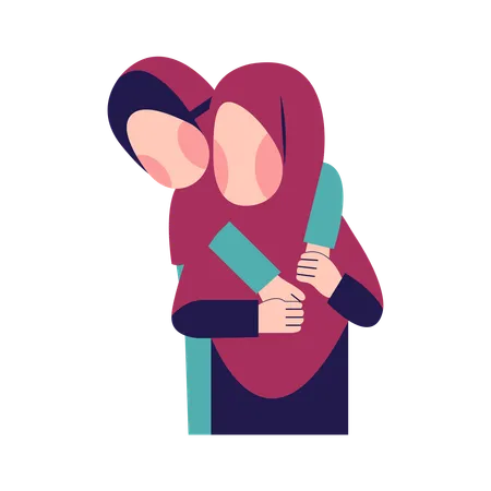 Muslim Mother With Muslim Daughter  Illustration