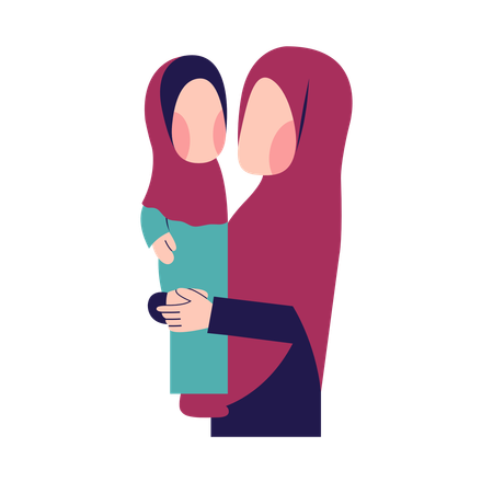 Muslim Mother With Muslim Daughter  Illustration