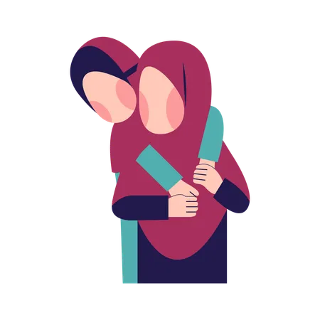 Muslim Mother With Muslim Daughter Illustration