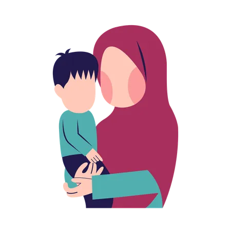 Muslim Mother With son  Illustration
