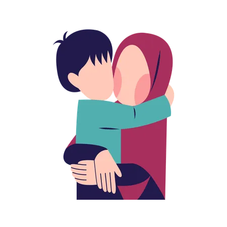 Muslim Mother With son  Illustration