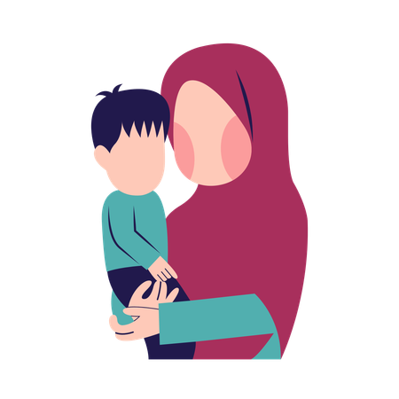 Muslim Mother With son  Illustration