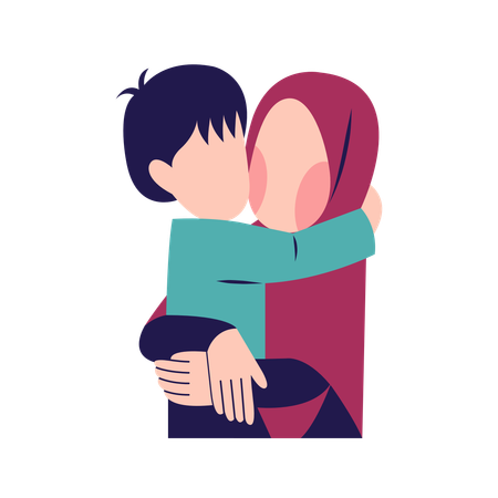 Muslim Mother With son  Illustration