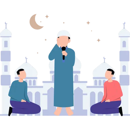 Muslim muezzin is calling for prayer  Illustration