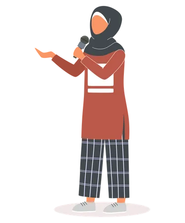 Muslim TV Journalist Or News Reporter Muslim Female Character Working On Social Media Reporter Speaking Using Microphone Isolated Vector Illustration Illustration