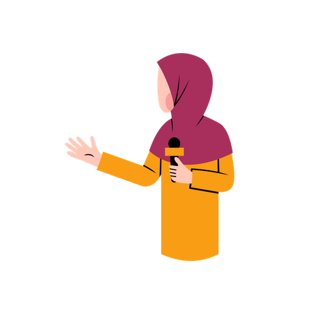 Muslim News Reporter Holding Mic  Illustration