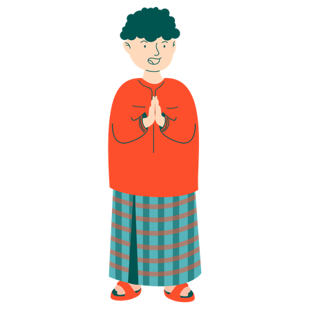 Muslim Older Brother Wearing Sarung  Illustration