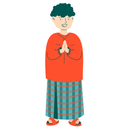 Muslim Older Brother Wearing Sarung  Illustration