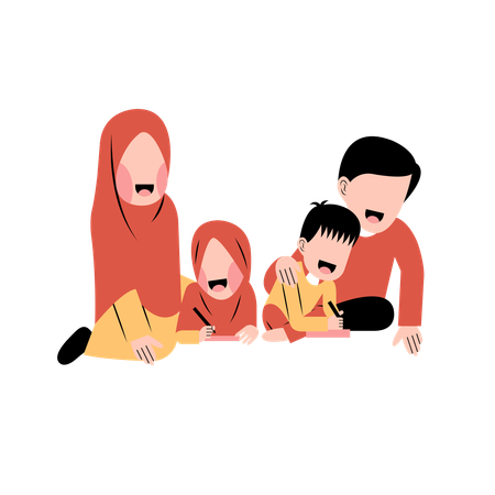 Muslim Parents drawing together  Illustration