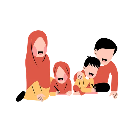 Muslim Parents drawing together  Illustration