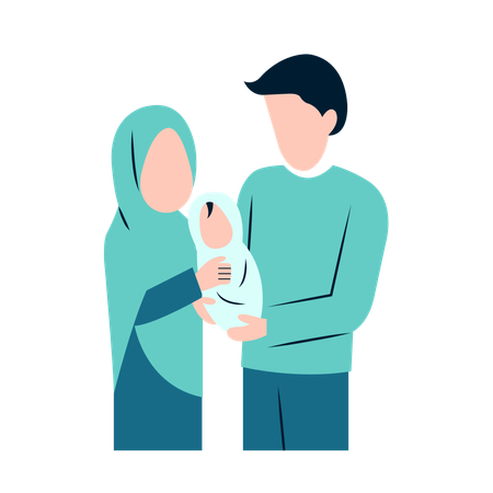 Muslim Parents holding Baby  Illustration