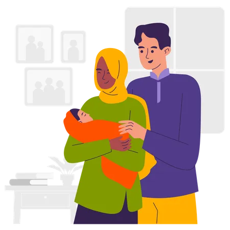 Muslim parents with child  Illustration