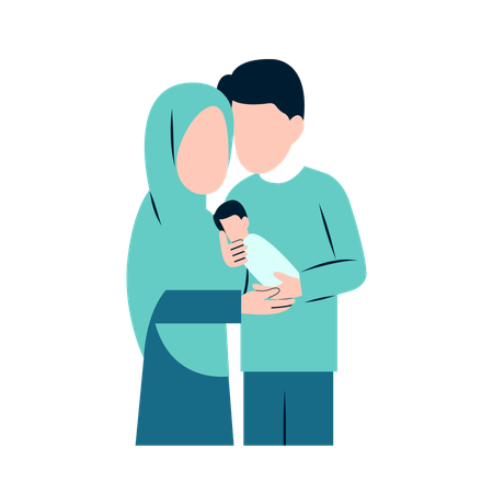 Muslim Parents With Newborn Baby  Illustration
