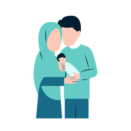 Muslim Parents With Newborn Baby  イラスト