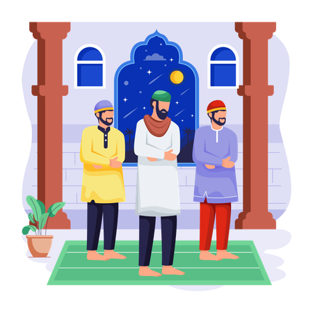 Muslim people are praying in mosque  Illustration