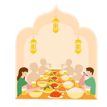 Muslim people at Iftar Table  Illustration