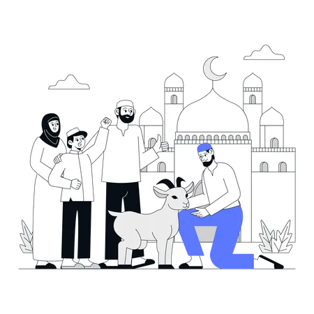 Muslim people bring goat for their urban  Illustration
