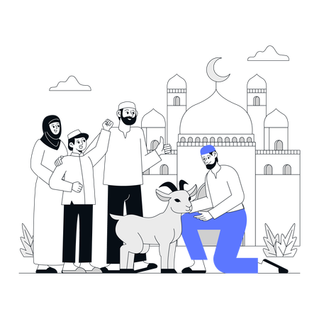 Muslim people bring goat for their urban  Illustration