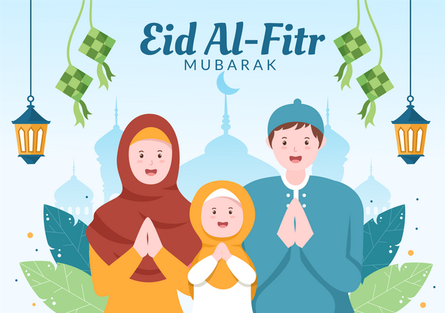 Muslim People celebrating Eid Al-Fitr Illustration