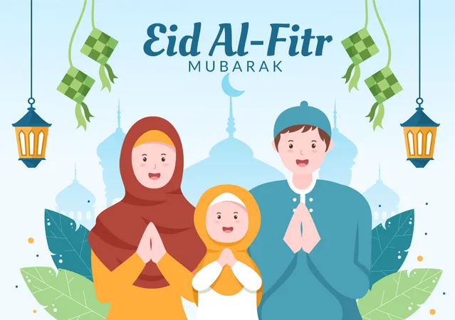 Muslim People celebrating Eid Al-Fitr  Illustration