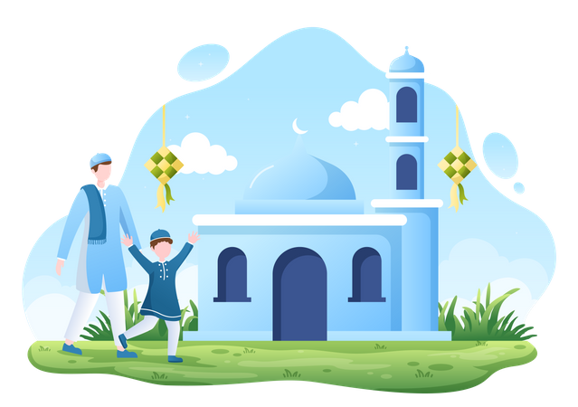 Muslim People celebrating Eid Al-Fitr  Illustration