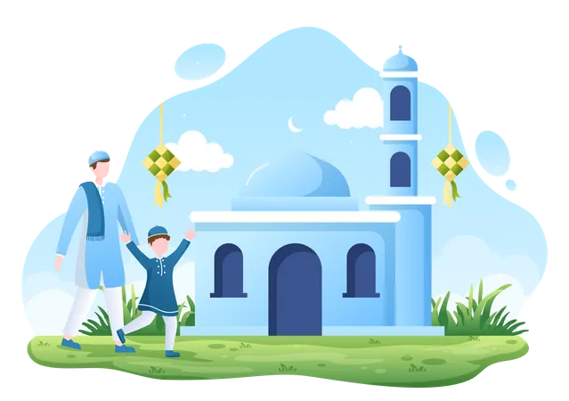 Muslim People celebrating Eid Al-Fitr  Illustration