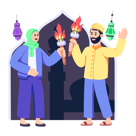 Muslim people Celebrating  Ramadan  Illustration