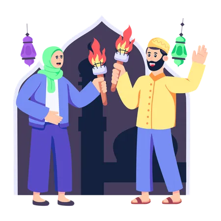 Muslim people Celebrating  Ramadan  Illustration