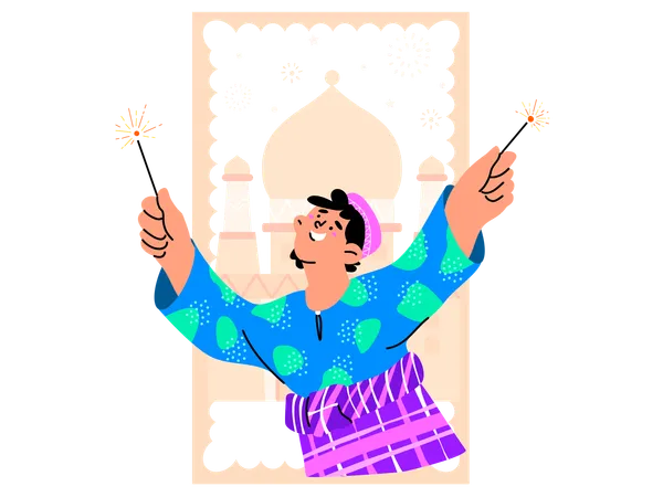 Muslim people cheering up for ramadan festival  イラスト
