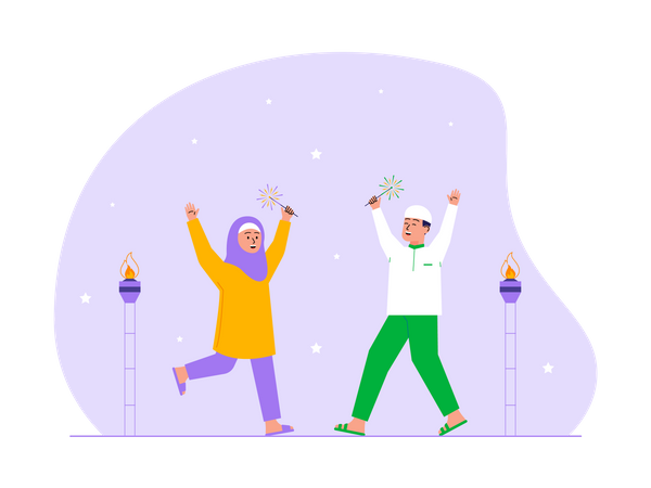 Muslim people cheering up for ramadan festival  Illustration