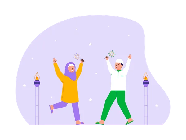 Muslim people cheering up for ramadan festival  Illustration