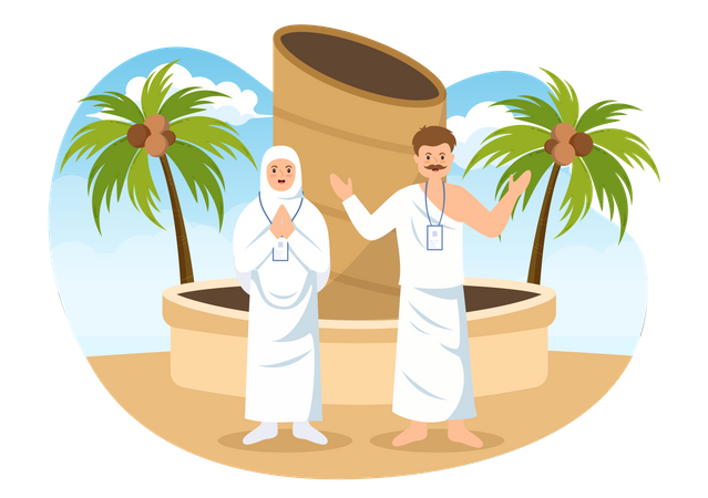 Muslim people doing hajj pilgrimage  Illustration