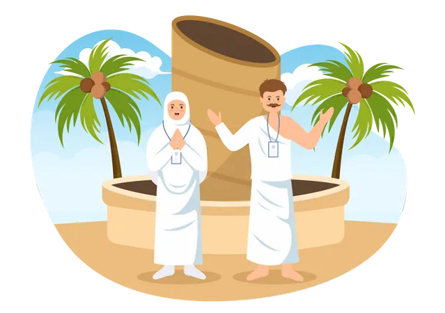 Muslim people doing hajj pilgrimage  Illustration