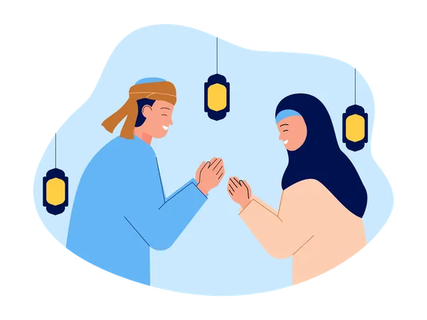 Muslim people doing ramadan greeting  Illustration