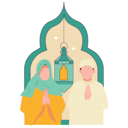 Muslim people doing ramadan greeting  Illustration