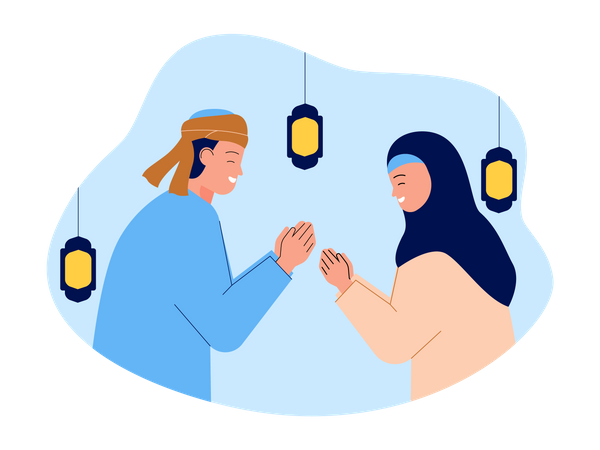 Muslim people doing ramadan greeting  Illustration