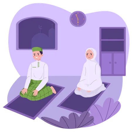 Muslim people doing salat on ramadan  Illustration