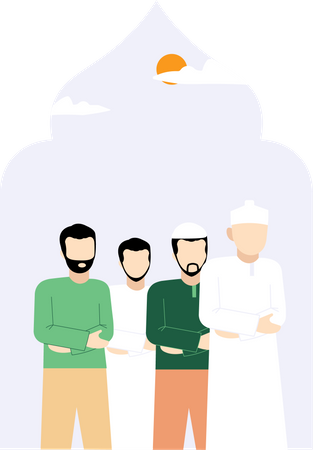 Muslim people doingRamadan Praying in Tarawih Grouped  Illustration