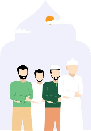 Muslim people doingRamadan Praying in Tarawih Grouped  Illustration