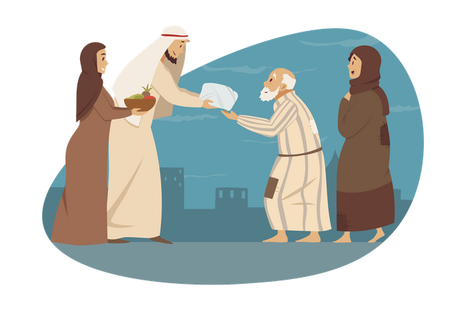 Muslim people donating food  Illustration