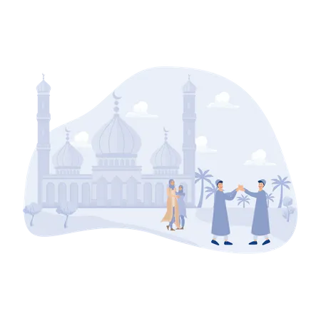 Muslim people enjoying ramadan festival  Illustration
