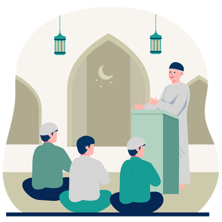 Muslim people gathered in mosque  Illustration