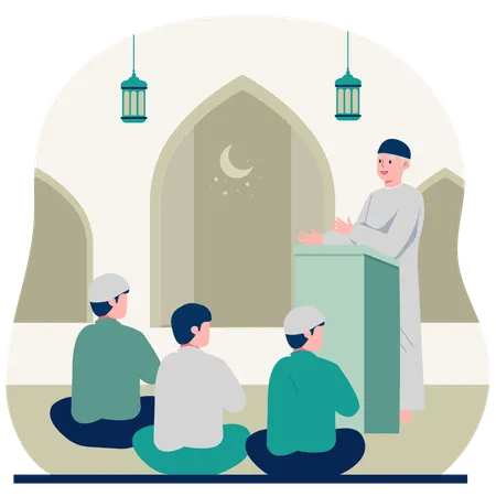 Muslim people gathered in mosque  Illustration