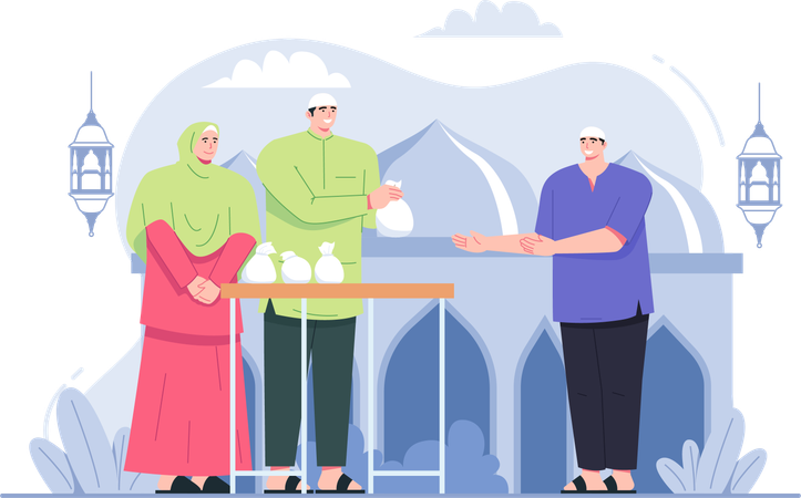 Muslim People give Zakat charity  イラスト