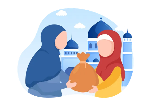 Muslim People Giving Alms Illustration